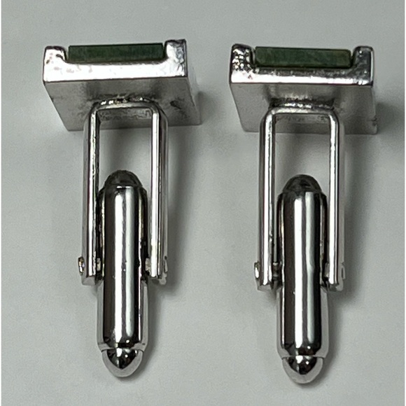 VTG Dante Jade Jadite Cuff Links Men’s cufflinks vintage silver green - Picture 7 of 12